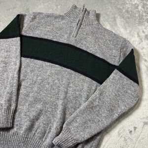 Brandy Melville Gray Striped Pullover 1/4 Zip Made in Italy British Wool OSFA